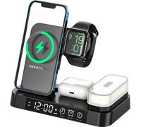 4-en-1 Chargeur rapide sans fil Horloge d'alarme RGB veilleuse Station de charge pour Watch Phone Black IOS