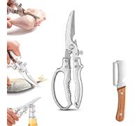 4 En 1 Ciseaux De Cuisine À Tous Les Fins, Ciseaux De Cuisine En Acier Inoxydable Pour Os, Poulet, Ciseaux De Volaille Avec Cracker À Noix, Ouvre-bouteilles Et Gratteur À Échelle(Silver)
