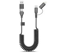 4 en 1 Coiled Câble de Charge, Certifié MFi, Nylon USBA/C vers Lightning/USB C Cable, 60W Fast Charging iPhone Cable Lead for iPhone 15 14 13 12/iPad/Android/Laptop, Support Apple CarPlay