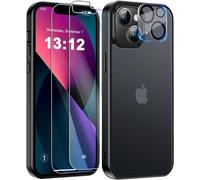 4 En 1 Coque Pour Iphone 13 Avec 2 Verre Trempe Et 1 Camera Protecteur,[Protection Qualite Militaire] Translucide Givree Antichoc Antirayures Housse Pour Iphone 13, Noir