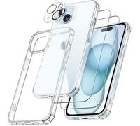 4 en 1 Coque pour iPhone 15 avec 2 Verre Trempé et 1 Caméra Protecteur, - TOPESCT,Antichoc Protection Housse pour iPhone 15 6.1""
