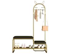4-en-1 Entryway Hall Tree with Bench, Black Metal Shoe Rack, Leather Seat Cushion, 6 Coat Hooks, Storage nizer for Living Room, Hallway, Bedroom (100 cm)