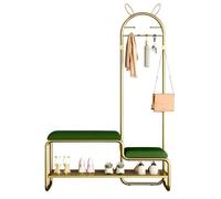 4-en-1 Entryway Hall Tree with Bench, Metal Shoe Rack, 6 Coat Hooks & Soft Leather Cushion, Stylish Storage Solution for Living Room, Hallway & Bedroom (Groen, 90 cm)