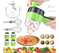 4 en 1 Hachoir à ail électrique Mini hachoir électrique à chargement USB Ensemble de Coupe-légumes Electrique Portable Petit Robot de Cuisine pour Gingembre, Piment, Fruits, Viande