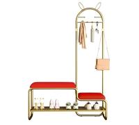 4-en-1 Hall Tree with Bench & Metal Shoe Rack, Leather Cushion, 6 Hooks for Entryway Storage, Ideal for Living Room, Hallway & Bedroom (rouge, 80 cm)