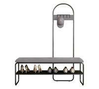4-en-1 Hall Tree with Bench & Velvet Cushion, Freestanding Metal Clothes Rack with 5 Coat Hooks for Entryway, Hallway, Living Room (Light Grey, 60 cm)