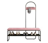 4-en-1 Hall Tree with Bench & Velvet Cushion, Freestanding Metal Clothes Rack with 5 Hooks for Entryway, Hallway & Living Room (Roze, 60 cm)