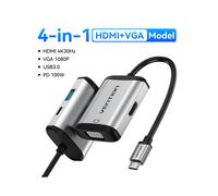 (4-en-1 HDMI VGA) Vention USB C HUB Type C vers USB 3.0 Station d'accueil USB C HDMI RJ45 4K compatible