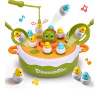 4 en 1 Jeu de société pop-up dinosaures pour enfants, jeu de pêche magnétique, plateau tournant musical, jeu de quilles, Tic-Tac-Toe
