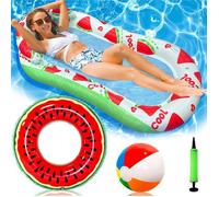 4-en-1 Kit de Bouée Gonflable Flottant Hamac,avec Ballon de Plage/Bouée/Pompe à Air,Matelas Gonflable Chaise Longue avec Appui-tête