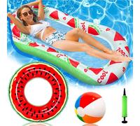 4-en-1 Kit de Bouée Gonflable Flottant Hamac, avec Ballon de Plage/Bouée/Pompe à Air, Matelas Gonflable Chaise Longue avec Appui-tête, Jouet de Piscine pour Adulte Enfant Tanning Plage Partie Vacances