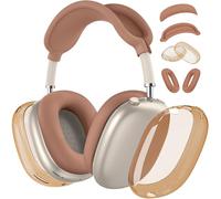 【4 en 1】 Kit de protection pour AirPods Max, coque en TPU transparent + coque en silicone + couvre-bandeau, accessoires en silicone transparent pour Apple AirPods Max USB-C (2024/2020), dune