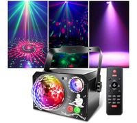 4 en 1 Lampe de Scène, Fwiull Lumière Disco avec Télécommande et Stroboscope, 65 Effets Lumineux RGB & UV, USB Lumineux Disco Musique Commande Vocale