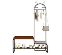 4-en-1 Metal Hall Tree with Bench & Coat Rack, Freestanding Shoe Storage nizer with Cushioned Seat for Entryway, Stylish Brown 120 cm Design