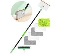 4-en-1 Outil de Nettoyage de Plinthes avec Balai Serpillère 5 Tampons Réutilisables 1 Brosse à Poils Durs et Râteau à Tapis Tapis Fenêtres Murs Sols Salles de Bains et Cuisine Balai Plafond