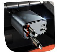 4 en 1 Rétractable Chargeur Voiture -Chargeur voiture -120W -Longueur de la ligne 80 cm -Type-C/Lightning -compatible iPhone