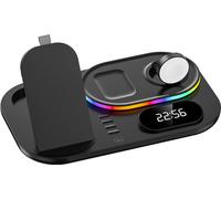 4 En 1 Réveil Chargeur sans fil pour Airpods Pro Iwatch Rgb Led Fast Station de charge Iphone Noir