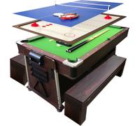 4 en 1 Table de Billard 7 Pieds – Air Hockey – Table de Tennis – Table – Mattew Vert avec bancs