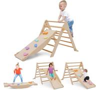 4 en 1 Triangle Arche Montessori,Cadre à Grimper Pliant avec Toboggan, Structure d'escalade Triangulaire, Arche d'escalade et Planche D'équilibre, Parcours Motricité Montessori pour Enfants 1 an+