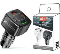 4-en-1 Type-C Fast Car Charger 38W Pd Qc3.0 3.1a 2usb Dual-Line pour iPhone Xiaomi Huawei Mobile Adapter Black