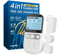 4 en 1 Unité DIY & Tens & EMS & Massage Stimulateur musculaire, Machine de thérapie à TENS pour soulager la douleur, Masseur d'impulsions électronique autorisé par la FDA, avec 12 électrodes (Blanc)