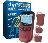 4 en 1 Unité DIY & Tens & EMS & Massage Stimulateur musculaire, Machine de thérapie à TENS pour soulager la douleur, Masseur d'impulsions électronique autorisé par la FDA, avec 12 électrodes (Rouge)