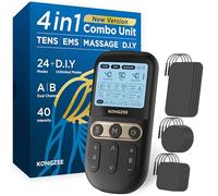 4 en 1 Unité DIY & Tens & EMS & Massage Stimulateur musculaire, Machine de thérapie à TENS pour soulager la douleur, Masseur d'impulsions électronique autorisé par la FDA, avec 12 électrodes (Noir)