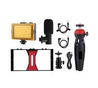 4 en 1 Vlogging Live Broadcast Smartphone Video Rig + 104 LED Studio Light &Microphone + Support de trépied + tête de trépied de Chaussure Froide pour la Photographie en Studio(Rot)