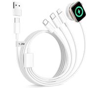 4 en 2 Cable Multi pour Chargeur Apple Watch et Phone,1.2M Cable Lightning Chargeur avec Câble USB C/Câble Lightning iPhone/Apple Watch/Micro USB pour iWatch Se 9/8/7/6/5/4/3,iPhone 16/15/14/13/12/X/6