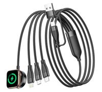 4 en 2 Chargeur Apple Watch, Cable Multi Chargeur avec Adaptateur USB C et Cable Apple Watch/Câble iPhone Lightning/Micro/Câble USB C pour iWatch Serie 10/9/8/7/6/se,iPhone 17 16 15 14 13 12 X/iPad