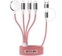 4 en 2 Multiple Rapide Chargeur pour A pple Watch, 1.8M/6FT Câble Tressé Nylon USB A/C vers Port iOS/Type C/Micro USB/iWatch Compatible pour iWatch Ultra/SE/1-10/iPhone/iPad/AirPods/Galaxy/Huawei