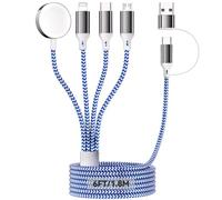 4 en 2 Multiple Rapide Chargeur pour A pple Watch, 1.8M/6FT Câble Tressé Nylon USB A/C vers Port iOS/Type C/Micro USB/iWatch Compatible pour iWatch Ultra/SE/1-10/iPhone/iPad/AirPods/Galaxy