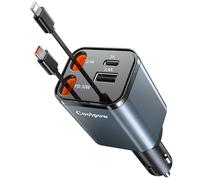 4 en1 Chargeur Allume Cigare Voiture USB C【Câble Rétractable】Chargeur Voiture avec USB-C/USB-A Chargeur Voiture Chargement Prise Allume Cigare 12V/24V Accesoire Voiture Car Charger pour iPhone Android