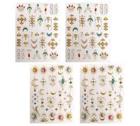 4 Ensembles D'Autocollants À Ongles Bohème, Autocollants À Ongles Auto-Adhésifs Créatifs, Autocollants Tridimensionnels 3D, Accessoires De Décoration D'Ongles, Nail Art Diy.