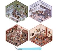 4 ensembles d'autocollants de maison 3D à faire soi-même, autocollants amusants à faire soi-même, scène de dessin animé coréen mignon, autocollants pour adultes et enfants, soulagement du stress (A)