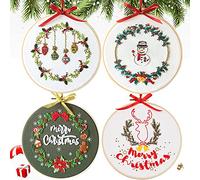 4 ensembles de broderie de Noël pour les débutants. Il comprend 4 tissus tissés avec des motifs sur le thème de Noël, fil à broder cousu, aiguilles et manuel d'instructions (français non garanti).
