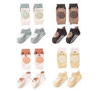 4 Ensembles De Genouillères Et De Chaussettes, Chaussettes De Genou Pour Bébé, Chaussettes De Genou De Dessin Animé Mignon, Aides À L'Escalade Pour Bébé, Chaussettes De Genou Antidérapantes