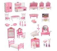 4 Ensembles de Meubles de Maison poupée, Miniatures réalistes en Plastique pour Maison poupée Comprenant Un kit Cuisine, Chambre, Salle Bain et Salon, des Accessoires d