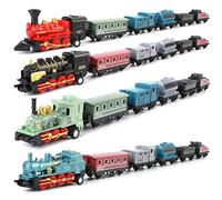 4 Ensembles de Mini Trains à Vapeur à remorquage, Ensemble de modèles de Trains de Couleurs variées pour Enfants, Moteur en Alliage Durable avec Voitures en Plastique, Jouet de