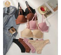 4 ensembles de soutiens-gorge sans armature rembourrés, style minimaliste confortable, actif douillet, mignon innocent, doux L,M,S,XLTissu tricoté