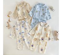 4 ensembles envoyés au hasard, 1 set, été, automne, toutes saisons, bébé garçon, tout-petit, ludique, mignon, imprimé dessin animé voiture avion baleine océan ours lune, coton doux et confortable, tis
