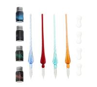 4 Ensembles Plume à Tremper en Verre pour Calligraphie avec Support et | Verre Fileté, Pointe Raffinée, Flux D’encre Continu, Nettoyage Facile, Usage Peinture et Signature