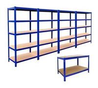 4 Etagères 1 Établi Bricolage Rangement Acier Sans Boulons Rayonnage Garage MDF Bleu G