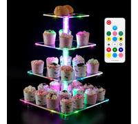 4 Etages Présentoir Cupcake avec Télécommande, Ulifeme LED Multi-couleurs Support de Cupcakes en Acrylique, Affichage de Desserts Carré: Noël, Mariage, Anniversaire et Décoration de Fête, USB Alimenté