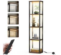 4 étapes Lampadaire Salon avec Etagere, Lampe Étagère En Bois 164cm avec Telecommande LED blanc cool et Blanc 2700K-6000K