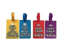 NOVAGO Etiquette Bagages, Valise, Sac a Dos, Porte adresse en Silicone Souple Couleur vive Facile a repérer série Keep Calm (Lot de 4)