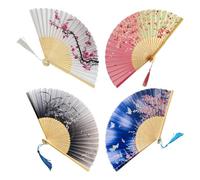 4 Éventails Pliants, Éventails Pliants Classiques, Éventails Pliants, Éventails Pliants Imprimés Antiques, Éventails Pliants À Pompons, Adaptés À La Décoration De Danse Et De Spectacle