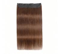 4 Extensions de cheveux humains Remy lisses en 1 pièce seul élément, couleur brun clair, avec 5 clips, conviennent pour 1 pièce port quotidien Cheveux humains