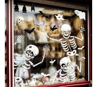 4 feuilles - Autocollants de fenêtre Halloween Squelette, Décorations de fenêtre Halloween géantes, Autocollants de fenêtre Halloween pour décorations en verre, Silhouettes de crâne blanc effrayant po