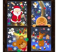 4 Feuilles d'autocollants de fenêtre de Noël, PVC statique Décorations de fenêtre de Noël Flocon de neige Cerf Père Noël Renne, Double face pour vitres de fenêtre de Noël